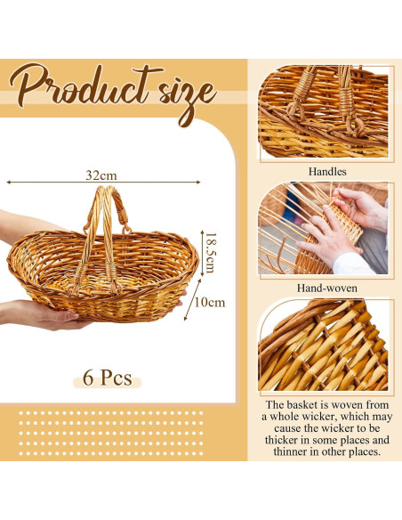 Cestas de Mimbre Sintuff 6 Pcs Ovaladas para Picnic 32x18.5cm