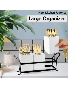 Caddy de Utensilios de Cocina NelyBet, 3 Compartimentos, Negro y Blanco 2