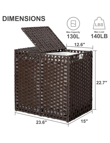Cesto de Ropa Plegable KOUSEI 130L Marrón con Tapa