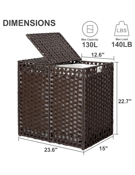 Cesto de Ropa Plegable KOUSEI 130L Marrón con Tapa