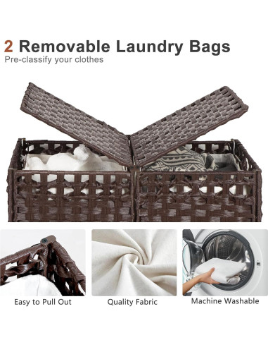 Cesto de Ropa Plegable KOUSEI 130L Marrón con Tapa