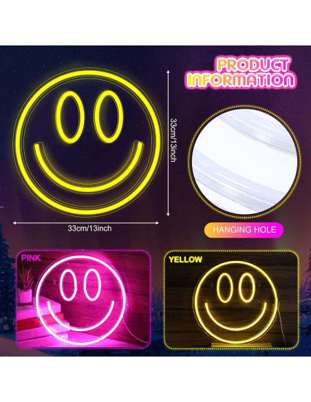 Luces Neón Honoson 33 cm - 2 Pcs LED Decorativas Sonrisa
