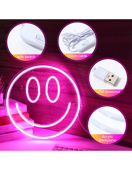 Luces Neón Honoson 33 cm - 2 Pcs LED Decorativas Sonrisa