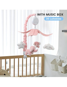Móvil de Cuna Musical FEISIKE Elefante Rosa 3 Modos 35 Canciones 2