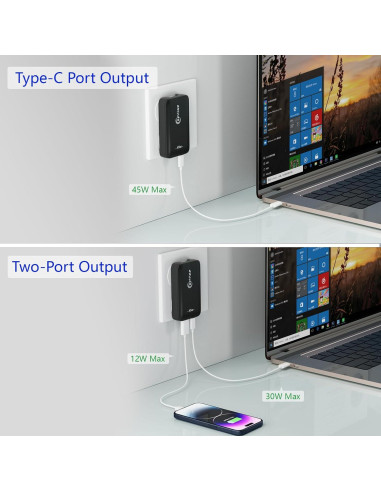 Cargador de pared USB-C 45W EFIIIAP con doble puerto - Negro