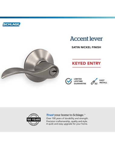 Cerradura de Entrada Schlage F51A ACC 619 Niquel Satinado