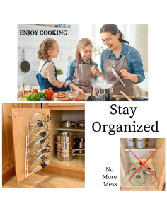 Organizador de Tapas de Olla Evelots 6 Niveles Blanco Montaje Pared 2