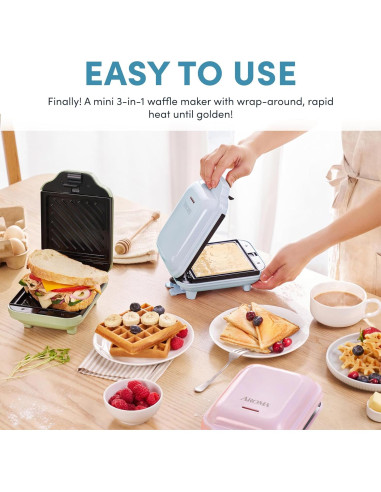 Hacedor de Waffles 3-en-1 AROMA con Placas Desmontables