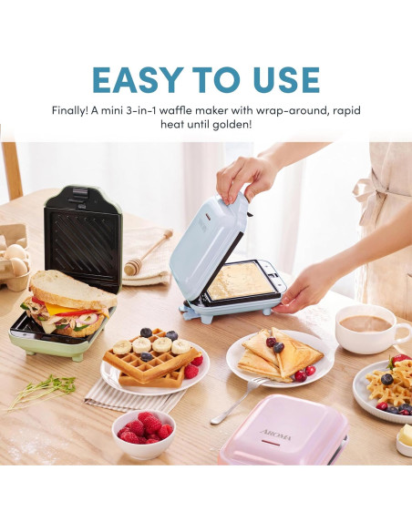 Hacedor de Waffles 3-en-1 AROMA con Placas Desmontables
