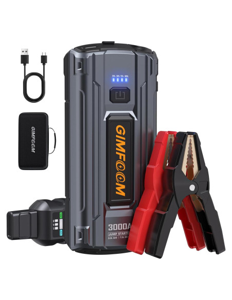 Arrancador de Coche GIMFOOM S3000 3000A 12V con Luz LED