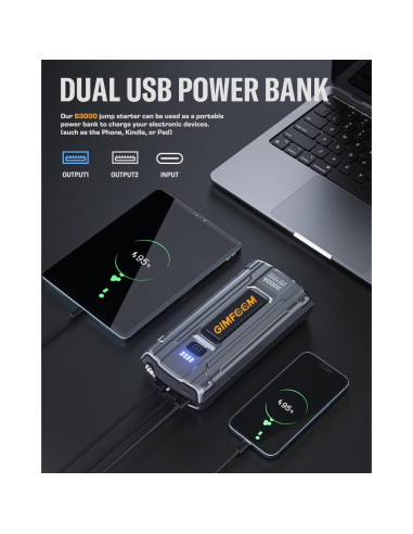 Arrancador de Coche GIMFOOM S3000 3000A 12V con Luz LED