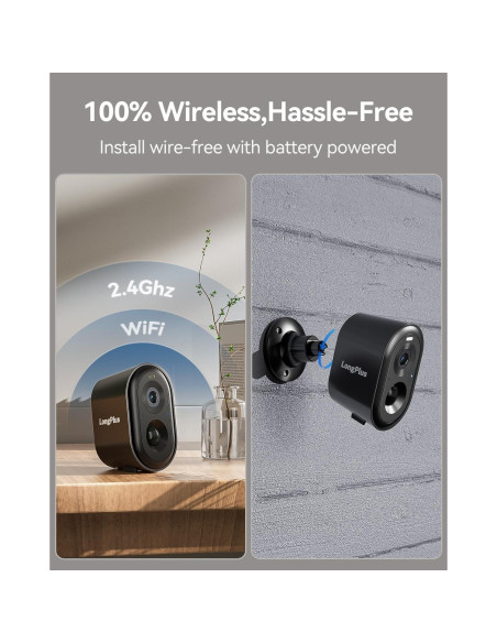 Cámaras de Seguridad Inalámbricas LongPlus 2K, Detección AI, Paquete de 2