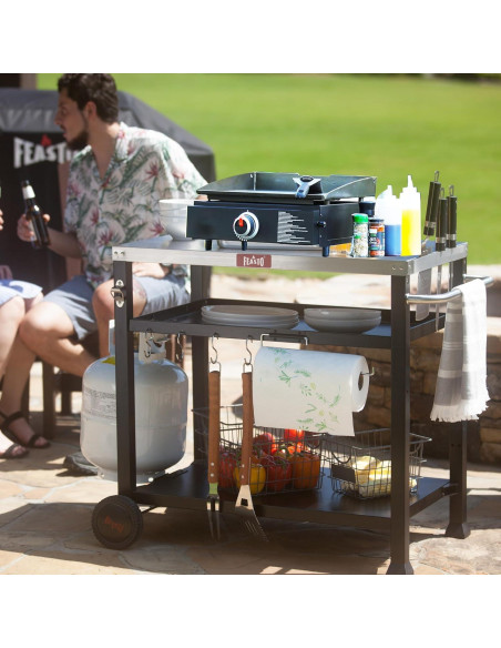 Mesa Carrito de Preparación de Alimentos Feasto 3 Estantes Acero Inoxidable