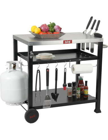 Mesa Carrito de Preparación de Alimentos Feasto 3 Estantes Acero Inoxidable