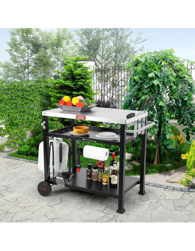 Mesa Carrito de Preparación de Alimentos Feasto 3 Estantes Acero Inoxidable