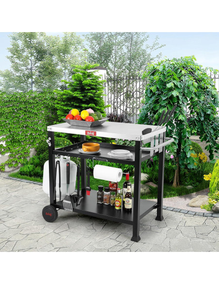 Mesa Carrito de Preparación de Alimentos Feasto 3 Estantes Acero Inoxidable