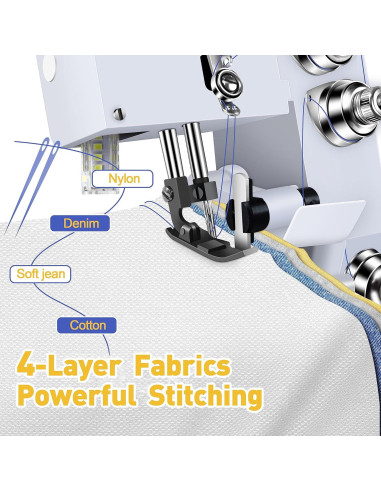 Máquina de Coser Overlock KPCB Serger Blanca con Luz LED