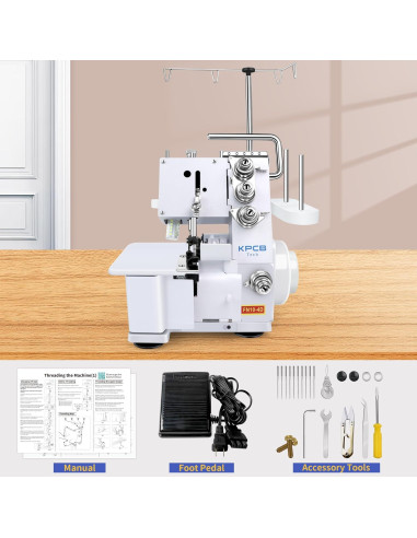 Máquina de Coser Overlock KPCB Serger Blanca con Luz LED