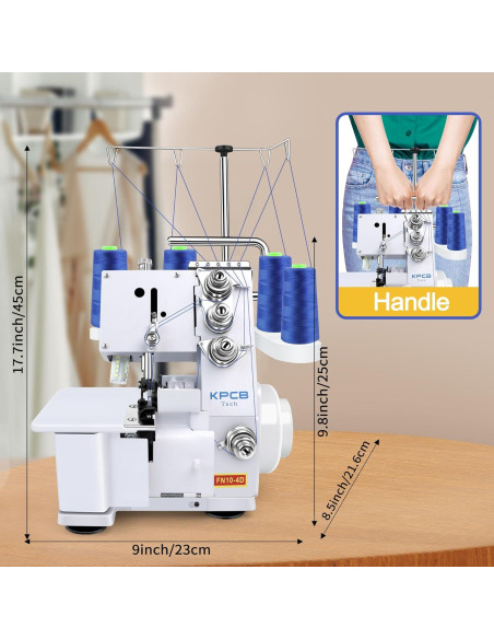 Máquina de Coser Overlock KPCB Serger Blanca con Luz LED