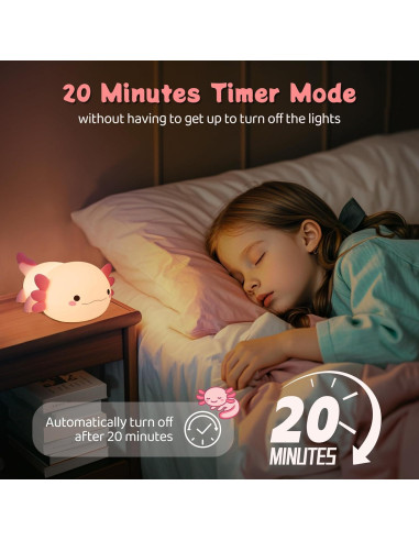 Luz Nocturna Axolote YuanDian Silicona 17cm Regalo Infantil