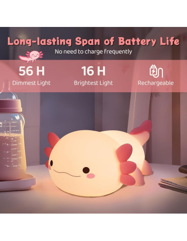 Luz Nocturna Axolote YuanDian Silicona 17cm Regalo Infantil