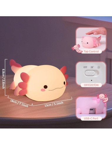 Luz Nocturna Axolote YuanDian Silicona 17cm Regalo Infantil
