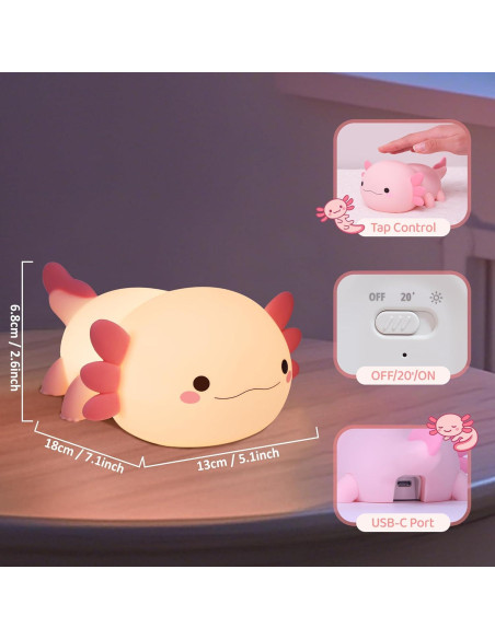 Luz Nocturna Axolote YuanDian Silicona 17cm Regalo Infantil