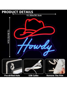 Letrero de Neón LED Cowboy Howdy 39x32.5cm para Decoración 2
