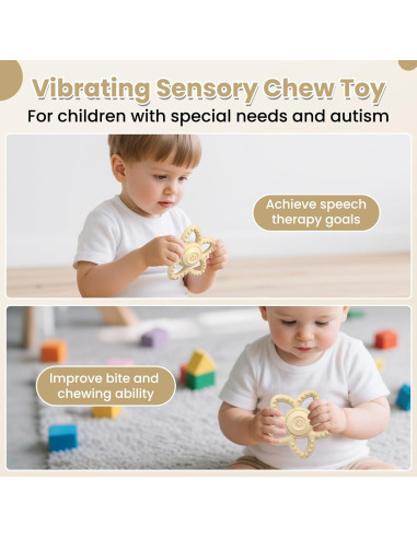 Juguete de Masticar Sensorial Vibrante para Bebés - Beige