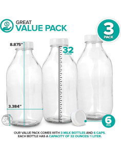 Botellas de Leche de Vidrio Almacena Tu Hogar 1L - Paquete de 3 2