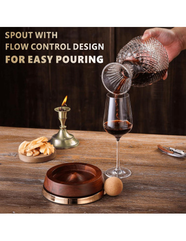 Decantador de Vino ALLCENER C-693 con Base de Madera 1.6L