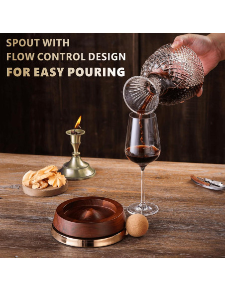 Decantador de Vino ALLCENER C-693 con Base de Madera 1.6L