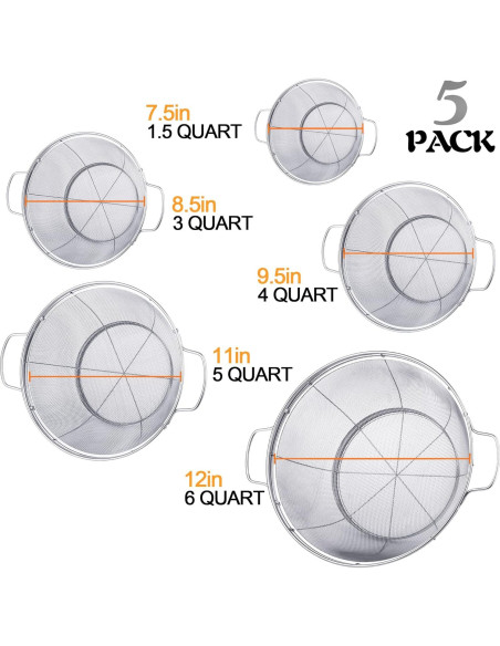 Paquete de 5 coladores de acero inoxidable Tiawudi 18/8