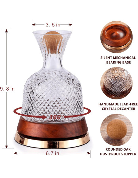 Decantador de Vino ALLCENER C-693 con Base de Madera 1.6L