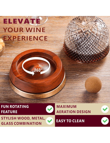 Decantador de Vino ALLCENER C-693 con Base de Madera 1.6L