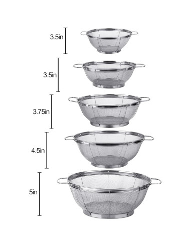 Paquete de 5 coladores de acero inoxidable Tiawudi 18/8