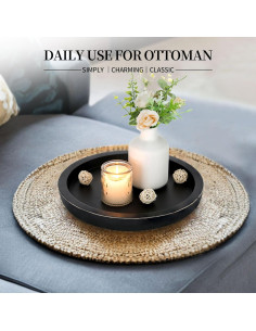 Bandeja Decorativa Redonda Negra Hanobe 28.5 cm Madera Paulownia 2