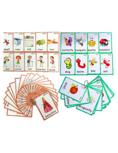 Juego de Tarjetas Educativas SANTSUN - 47 Adjetivos + 14 Insectos