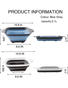 Juego de coladores plegables Fglmctsh 2 PCS Silicona 27.4x21.8cm 2