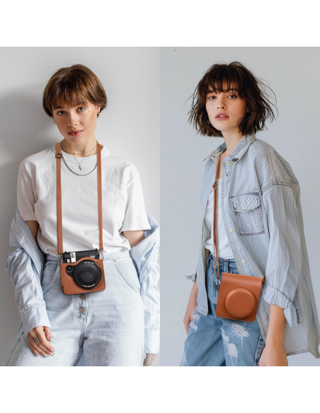 Funda de cámara Rieibi para Fujifilm Instax Mini 99 - Cuero PU marrón