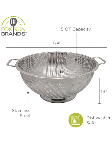 Colador Grande de Acero Inoxidable Fox Run 5 Cuartos 28 cm