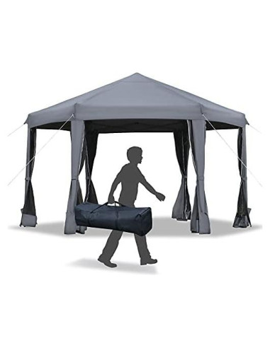Carpa Plegable Outsunny 3.81x3.20m Hexagonal con Malla