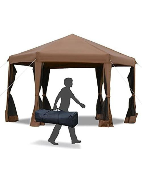 Carpa Plegable Outsunny 3.81x3.20m Hexagonal con Malla