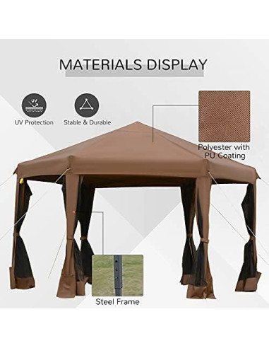 Carpa Plegable Outsunny 3.81x3.20m Hexagonal con Malla