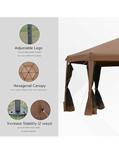 Carpa Plegable Outsunny 3.81x3.20m Hexagonal con Malla
