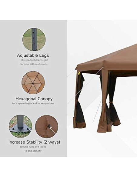 Carpa Plegable Outsunny 3.81x3.20m Hexagonal con Malla