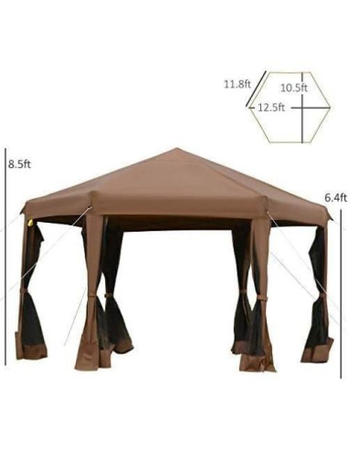 Carpa Plegable Outsunny 3.81x3.20m Hexagonal con Malla