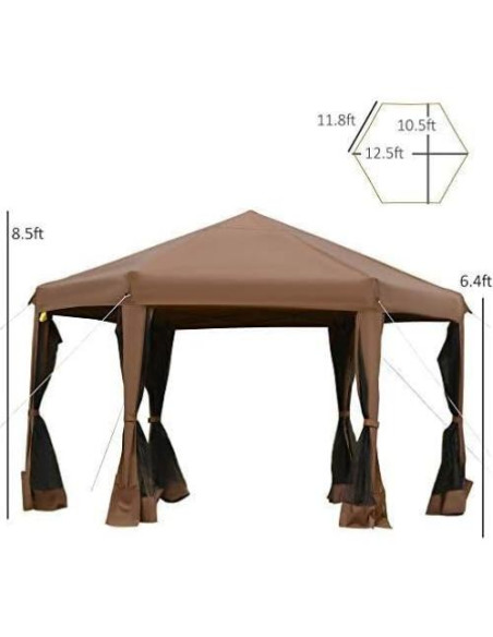 Carpa Plegable Outsunny 3.81x3.20m Hexagonal con Malla