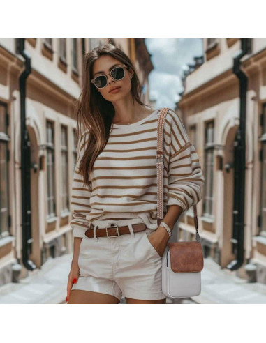 Bolso Cruzado de Cuero POIUGOYA para Mujeres - 3 Compartimentos