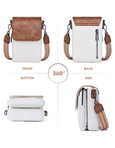 Bolso Cruzado de Cuero POIUGOYA para Mujeres - 3 Compartimentos